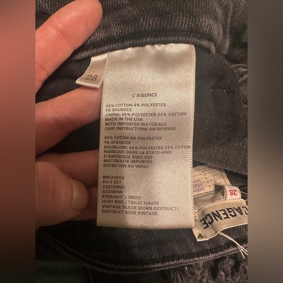 L’Agence Audrina Straight High Rise Jeans Vintage Black Worn Distressed 28 - Picture 6 of 6